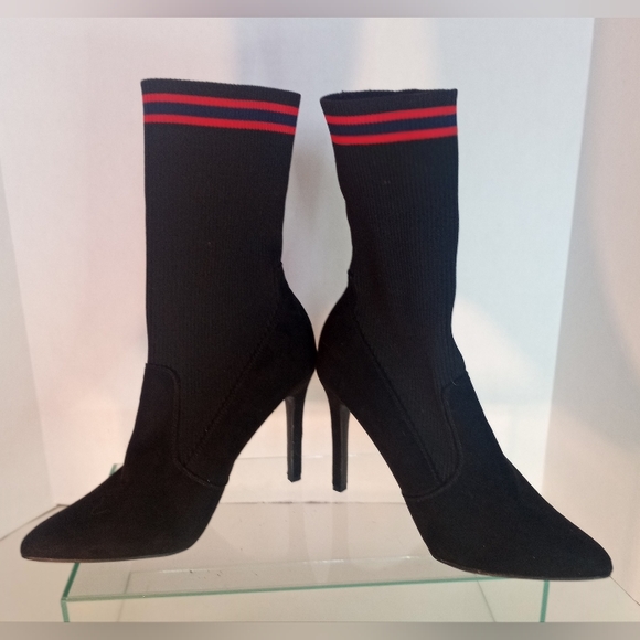 Anne Mitchelle Women Black Red Stretchy Ankle Sock Boots Size 8 - Picture 4 of 13